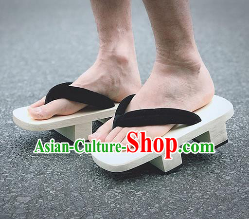 Traditional Japanese Black Flip Flops Bidentate Clogs Slippers Asian Japan Geta Shoes for Men