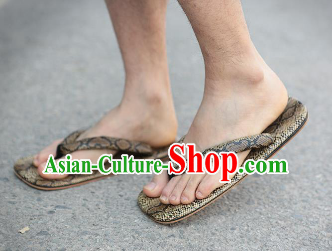 Japanese Traditional Snakeskin Pattern Golden Flip Flops Clogs Slippers Asian Japan Geta Shoes for Men