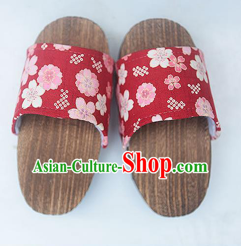 Japanese Traditional Sakura Pattern Red Clogs Wood Slippers Asian Japan Geta Shoes for Women