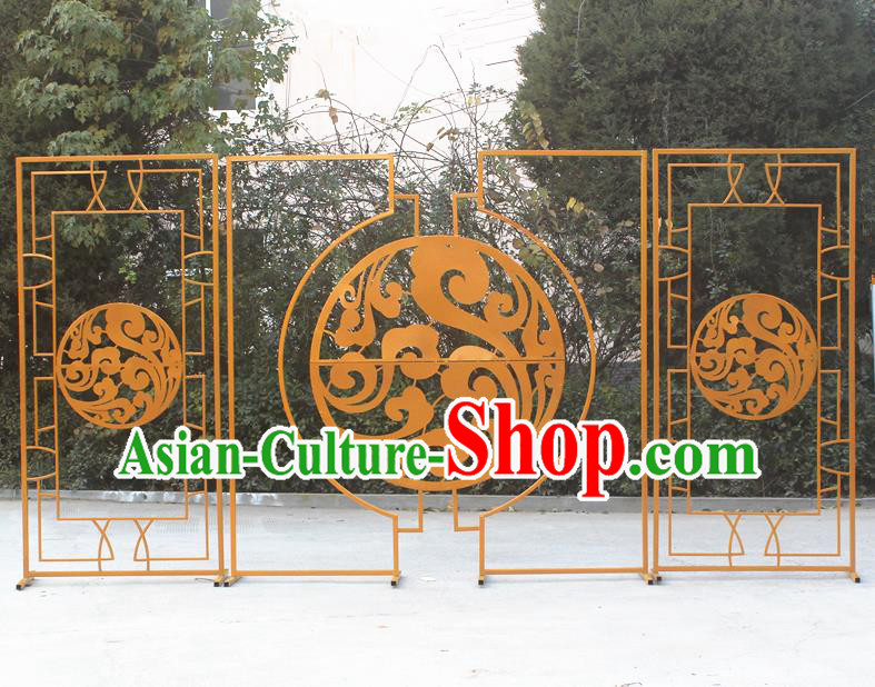 Handmade Chinese Golden Iron Art Cloud Folding Screens Traditional Wedding Decoration