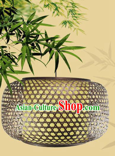 Traditional Chinese Deep Grey Bamboo Weaving Hanging Lanterns Handmade Lantern Scaldfish Lamp