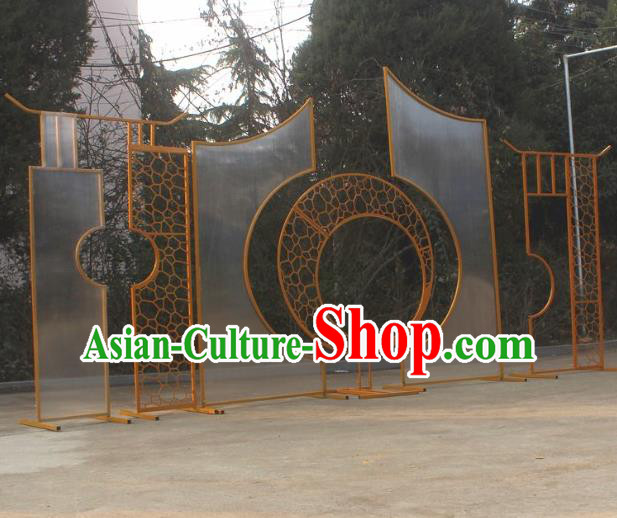 Handmade Chinese Iron Art Golden Folding Screens Traditional Wedding Decoration