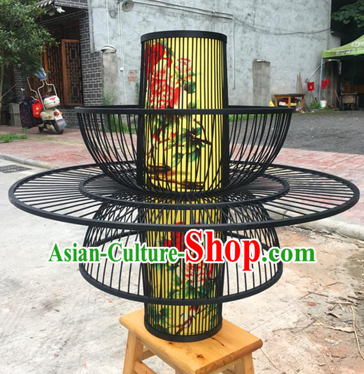 Traditional Chinese Printing Black Bamboo Art Hanging Lanterns Handmade Lantern Scaldfish Lamp