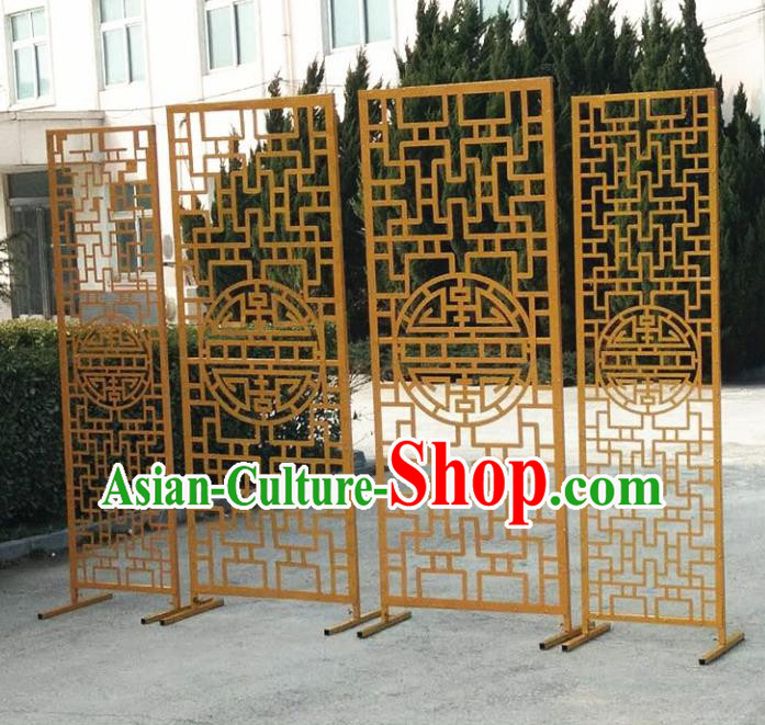 Handmade Chinese Golden Iron Art Folding Screens Traditional Wedding Decoration