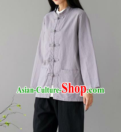 Traditional Chinese Tang Suit Grey Flax Jacket Li Ziqi Short Overcoat Costume for Women