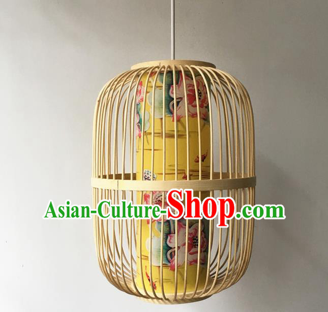 Traditional Chinese Printing Lotus Yellow Hanging Lanterns Handmade Lantern Bamboo Art Scaldfish Lamp