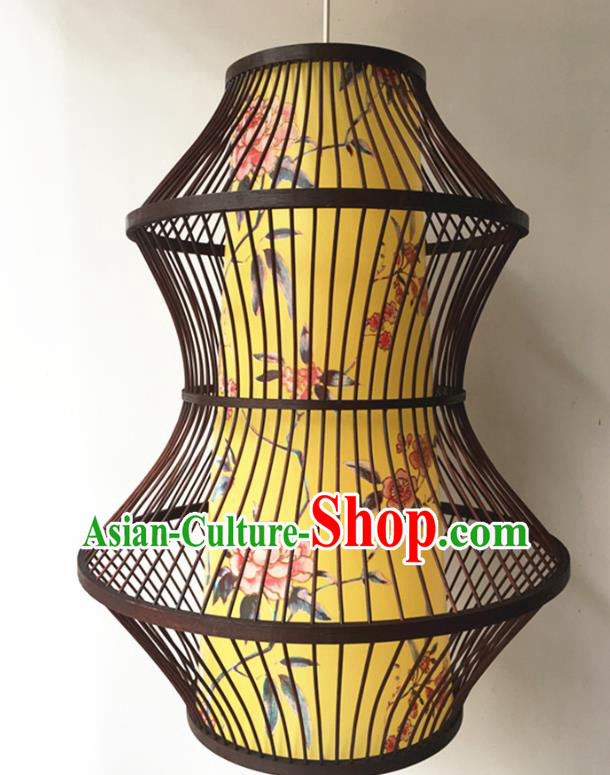 Traditional Chinese Hand Painting Peony Plum Hanging Lanterns Palace Lantern Bamboo Art Scaldfish Lamp