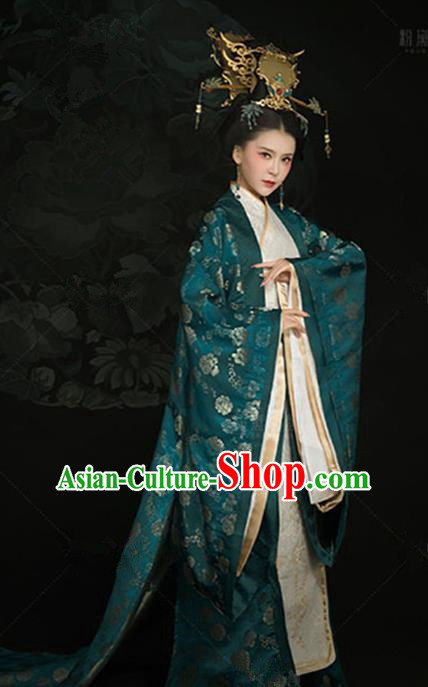 Chinese Ancient Imperial Concubine Embroidered Dress Traditional Han Dynasty Court Queen Costumes and Headpiece for Women