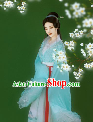 Chinese Ancient Goddess Blue Hanfu Dress Traditional Tang Dynasty Princess Costumes for Women