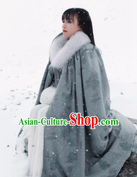 Traditional Chinese Tang Suit Grey Cloak Li Ziqi Overcoat Cape Costume for Women