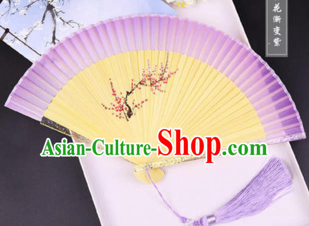 Chinese Traditional Painting Plum Lilac Folding Fans Hand Bamboo Accordion Fan