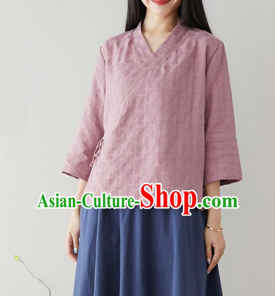 Traditional Chinese Lilac Flax Shirt Li Ziqi Tang Suit Blouse Upper Outer Garment Costume for Women