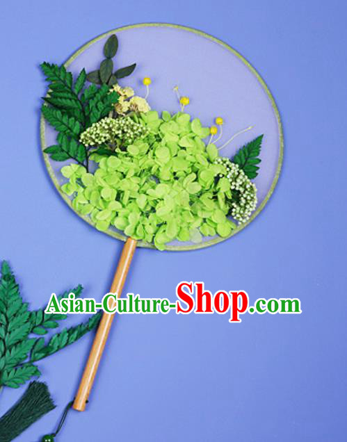 Chinese Traditional Green Grass Palace Fans Handmade Round Fan for Women