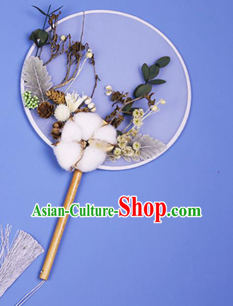 Chinese Traditional Cotton Palace Fans Handmade Round Fan for Women