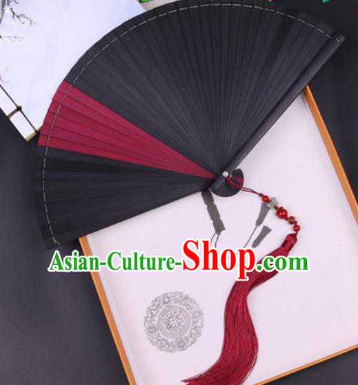 Chinese Traditional Classical Dance Folding Fans Handmade Black Bamboo Accordion Fan