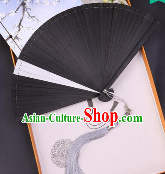 Chinese Traditional Classical Dance Black and Gray Folding Fans Handmade Bamboo Accordion Fan