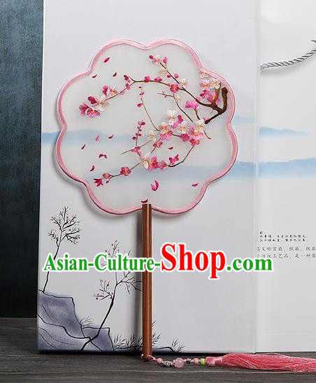 Chinese Traditional Su Embroidered Plum Palace Fans Handmade Rosewood Silk Fan for Women