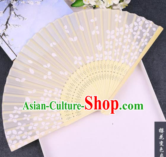 Chinese Traditional Sakura Pattern Silk Folding Fans Handmade Accordion Bamboo Fan