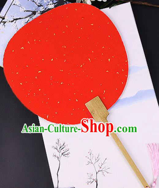 Chinese Traditional Red Art Paper Palace Fans Handmade Round Fan for Women