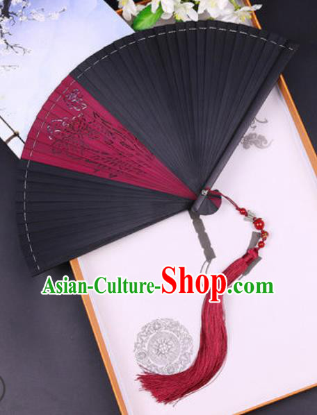 Chinese Traditional Carving Lotus Bamboo Folding Fans Handmade Accordion Classical Dance Fan