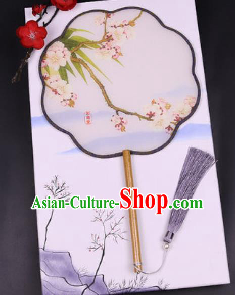 Chinese Traditional Painting Pear Flowers Palace Fans Handmade Classical Dance Silk Fan for Women