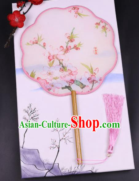 Chinese Traditional Painting Peach Flowers Palace Fans Handmade Classical Dance Silk Fan for Women