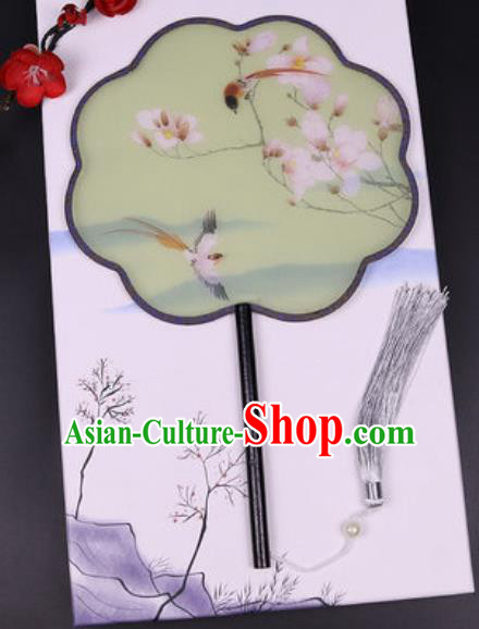 Chinese Traditional Painting Mangnolia Green Palace Fans Handmade Classical Dance Silk Fan for Women