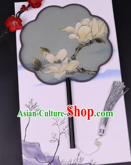 Chinese Traditional Painting Mangnolia Atrovirens Palace Fans Handmade Classical Dance Silk Fan for Women