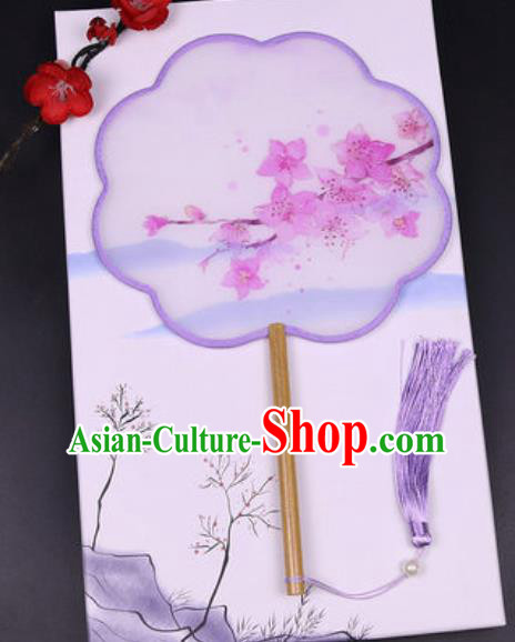 Chinese Traditional Painting Sakura Lilac Palace Fans Handmade Classical Dance Silk Fan for Women