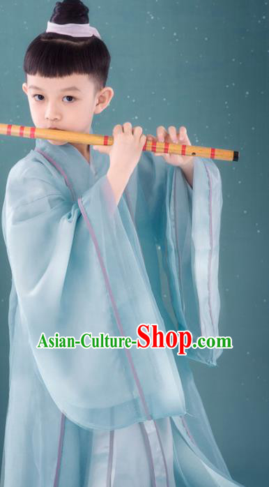 Chinese Ancient Children Swordsman Green Hanfu Clothing Traditional Jin Dynasty Chivalrous Expert Costume for Kids