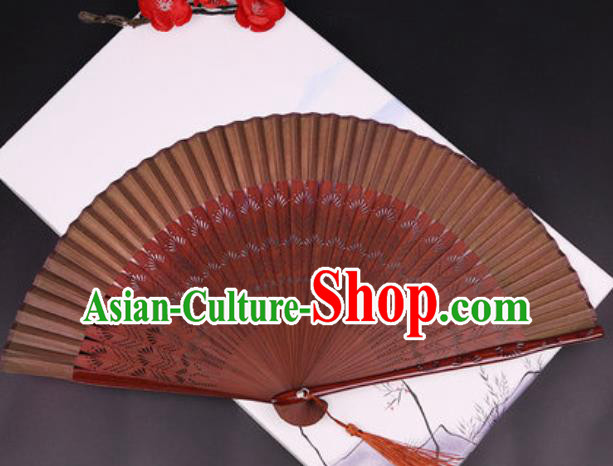 Chinese Traditional Painting Brown Silk Folding Fans Handmade Accordion Classical Dance Bamboo Fan