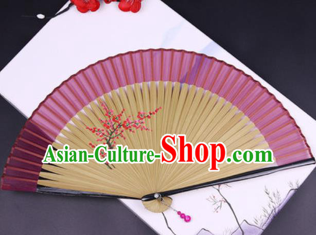 Chinese Traditional Painting Flowers Wine Red Silk Folding Fans Handmade Accordion Classical Dance Bamboo Fan