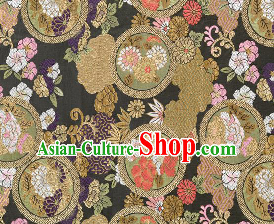 Chinese Classical Chrysanthemum Bamboo Pattern Design Black Brocade Fabric Asian Traditional Hanfu Satin Material