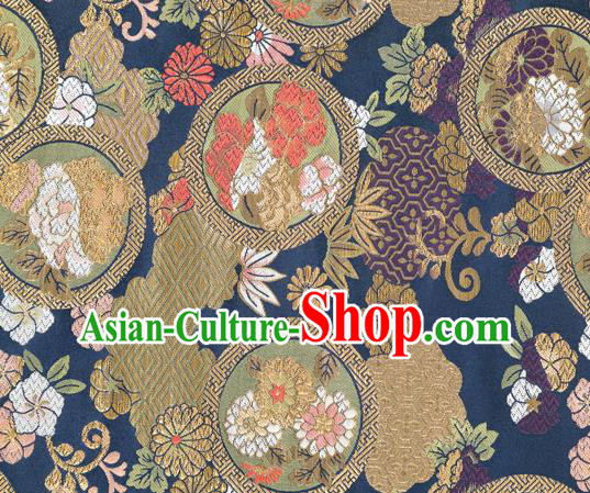 Chinese Classical Chrysanthemum Bamboo Pattern Design Navy Brocade Fabric Asian Traditional Hanfu Satin Material