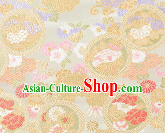 Chinese Classical Chrysanthemum Bamboo Pattern Design Beige Brocade Fabric Asian Traditional Hanfu Satin Material