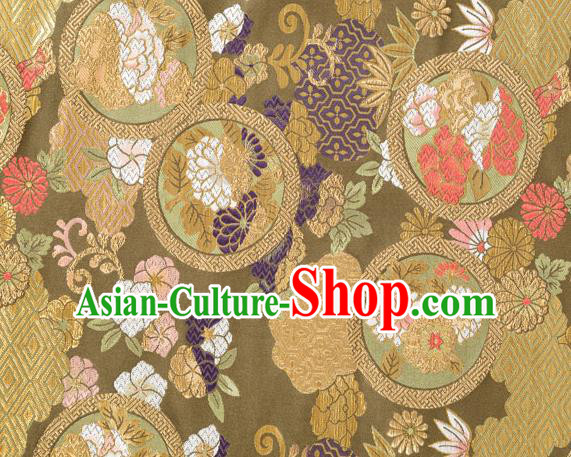 Chinese Classical Chrysanthemum Bamboo Pattern Design Army Green Brocade Fabric Asian Traditional Hanfu Satin Material