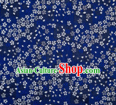 Asian Japanese Traditional Sakura Pattern Design Navy Brocade Fabric Kimono Tapestry Satin