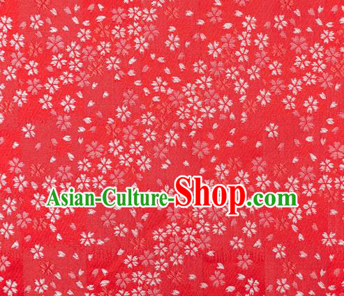 Asian Japanese Traditional Sakura Pattern Design Red Brocade Fabric Kimono Tapestry Satin