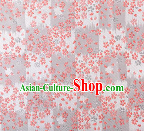 Asian Japanese Traditional Sakura Pattern Design Light Grey Brocade Fabric Kimono Tapestry Satin