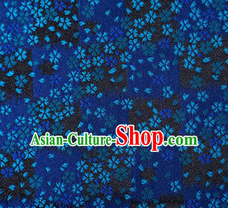 Asian Japanese Traditional Sakura Pattern Design Deep Blue Brocade Fabric Kimono Tapestry Satin