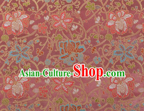 Chinese Classical Twine Lotus Pattern Design Rubber Red Brocade Fabric Asian Traditional Hanfu Satin Material
