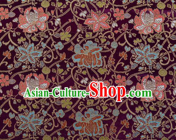 Chinese Classical Twine Lotus Pattern Design Purple Brocade Fabric Asian Traditional Hanfu Satin Material