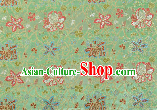 Chinese Classical Twine Lotus Pattern Design Light Green Brocade Fabric Asian Traditional Hanfu Satin Material
