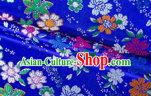 Japanese Traditional Sakura Pattern Design Royalblue Brocade Fabric Asian Kimono Tapestry Satin