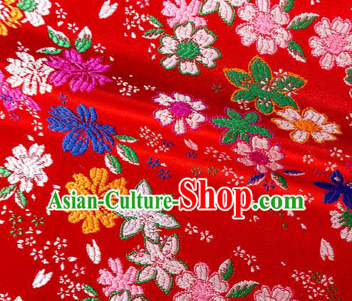 Japanese Traditional Sakura Pattern Design Red Brocade Fabric Asian Kimono Tapestry Satin