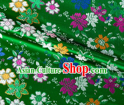 Japanese Traditional Sakura Pattern Design Green Brocade Fabric Asian Kimono Tapestry Satin