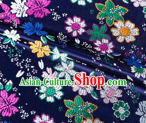 Japanese Traditional Sakura Pattern Design Navy Brocade Fabric Asian Kimono Tapestry Satin