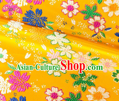 Japanese Traditional Sakura Pattern Design Golden Brocade Fabric Asian Kimono Tapestry Satin