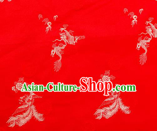 Chinese Classical Phoenix Peony Pattern Design Red Brocade Fabric Asian Traditional Hanfu Satin Material