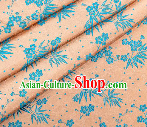 Japanese Traditional Bamboo Plum Pattern Design Orange Brocade Fabric Asian Kimono Tapestry Satin